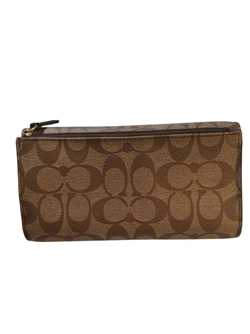 Coach F49135 Signature Checkbook Wallet Khaki Brown Long Wallet